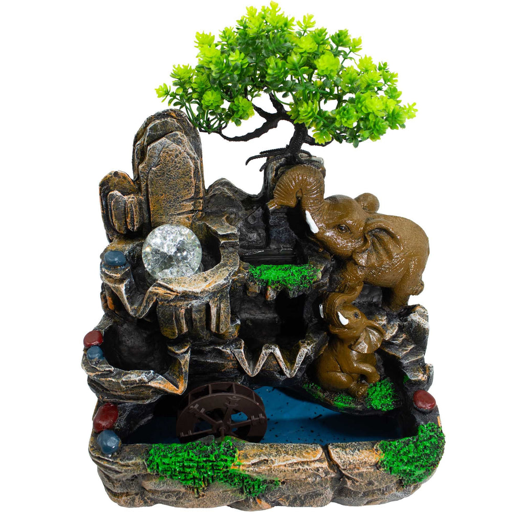 Elephants in Love Tabletop Water Feature with Crystal Ball, Light & Watermill (30x20x35cm) 🇬🇧