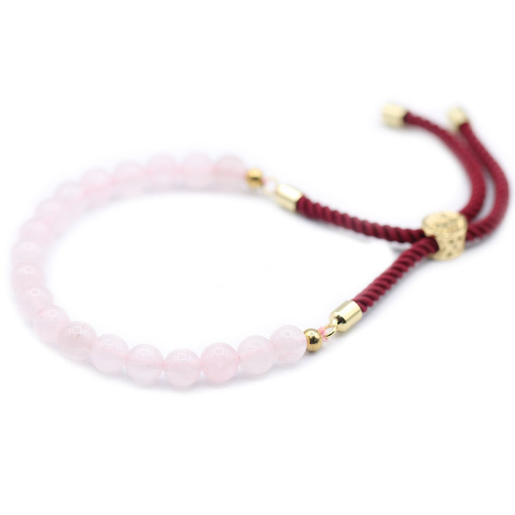18K Gold Plated Gemstone Bordeaux String Bracelet - Rose Quartz 🇬🇧