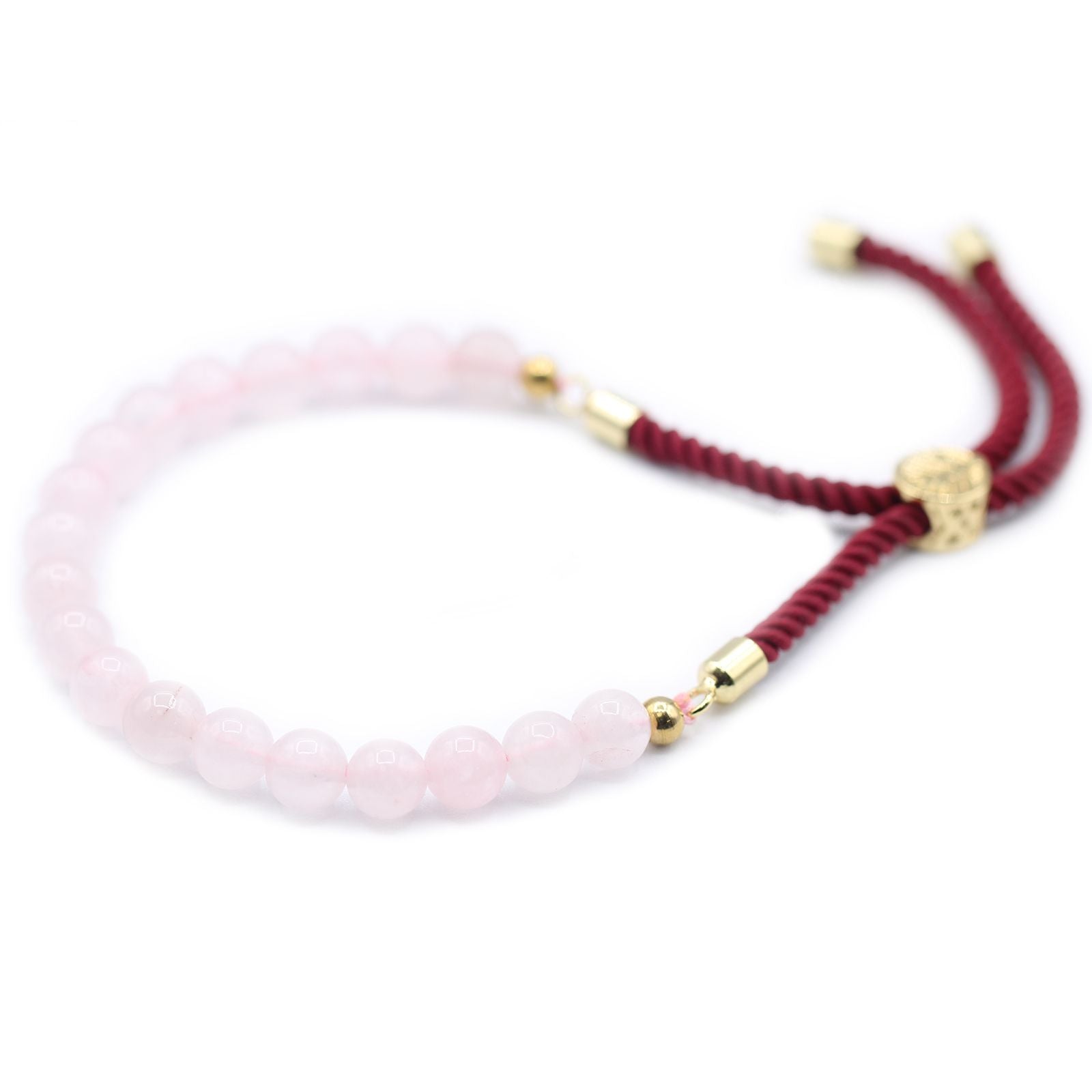 18K Gold Plated Gemstone Bordeaux String Bracelet - Rose Quartz 🇬🇧