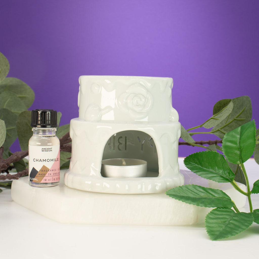 Ceramic Cake Oil Burner - HAPPY BIRTHDAY - White 🇬🇧
