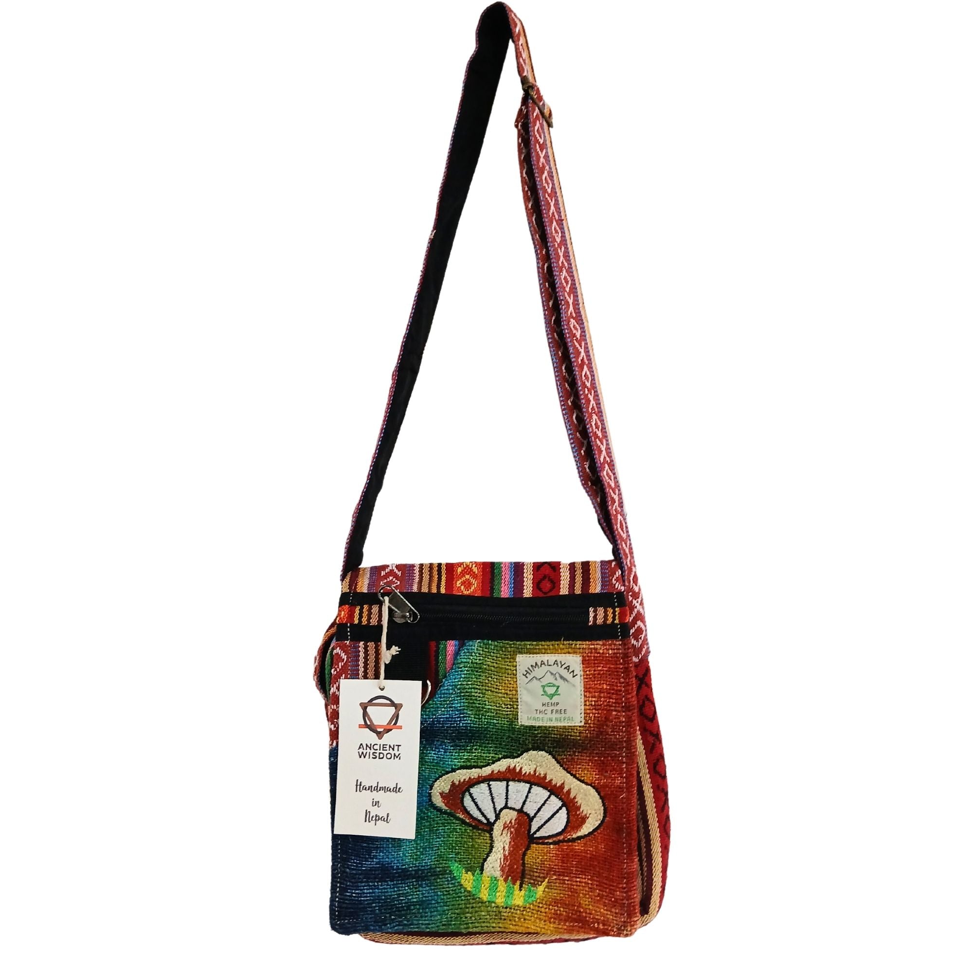 Hemp Embroidery Mushroom Party Bag - Orange Mushrooms 🇬🇧