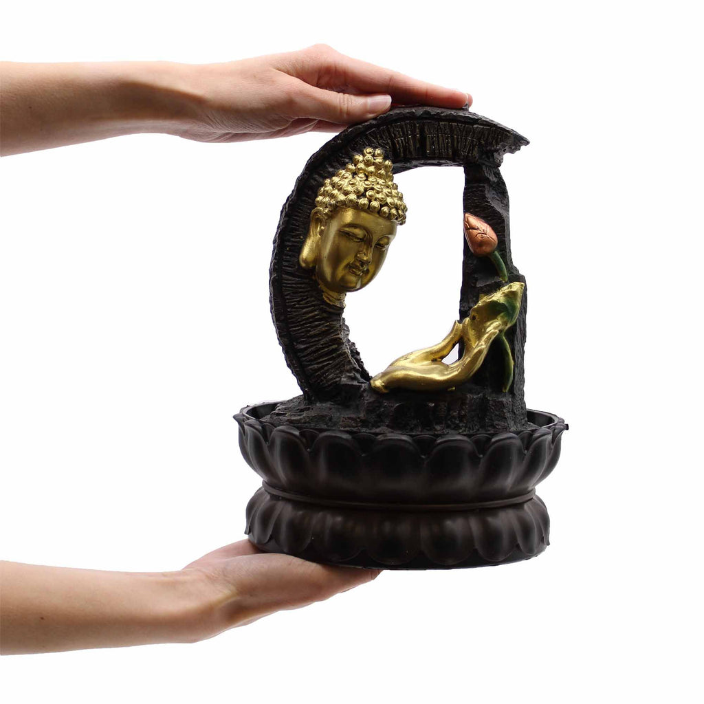 Tabletop Water Feature - 30cm - Golden Buddha & Lotus 🇬🇧