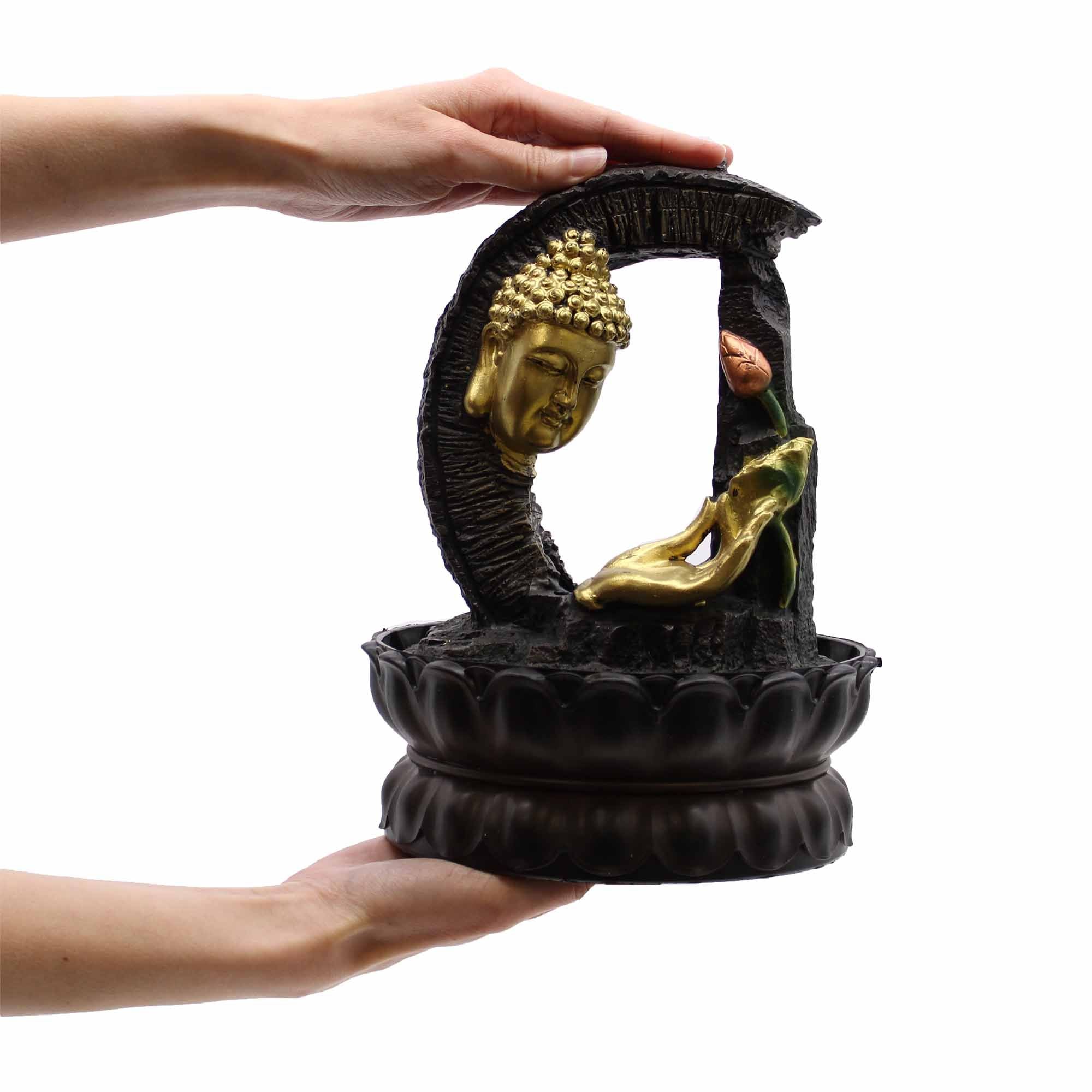Tabletop Water Feature - 30cm - Golden Buddha & Lotus 🇬🇧