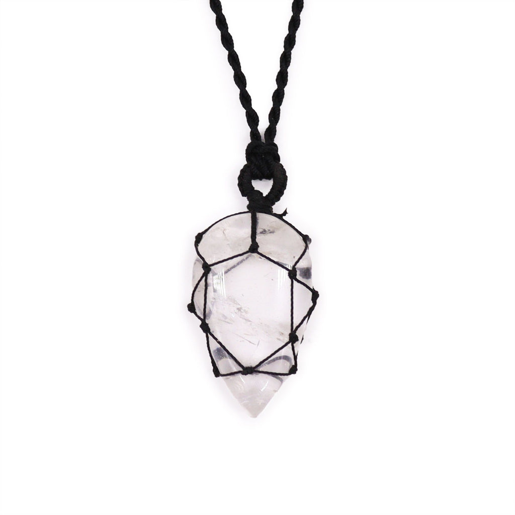 Laced Gemstone Teardrop Pendant - Rock Quartz 🇬🇧