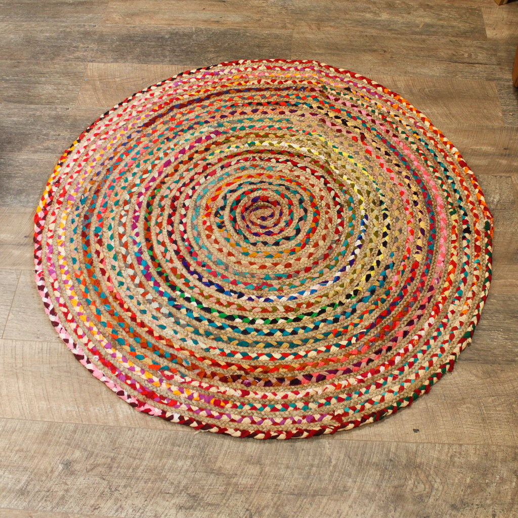 Round Jute and Recycled Cotton Rug - 120 cm 🇬🇧