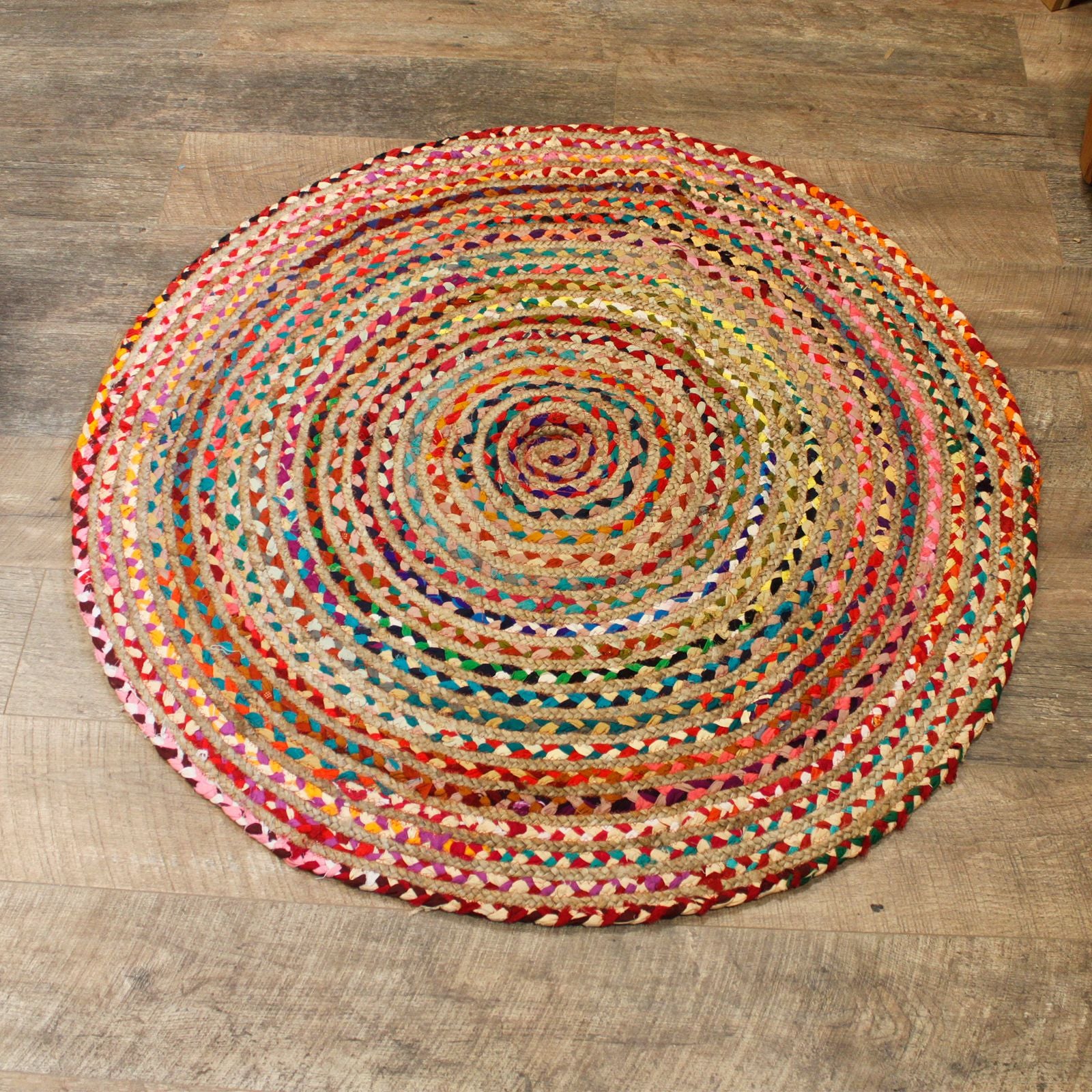 Round Jute and Recycled Cotton Rug - 120 cm 🇬🇧