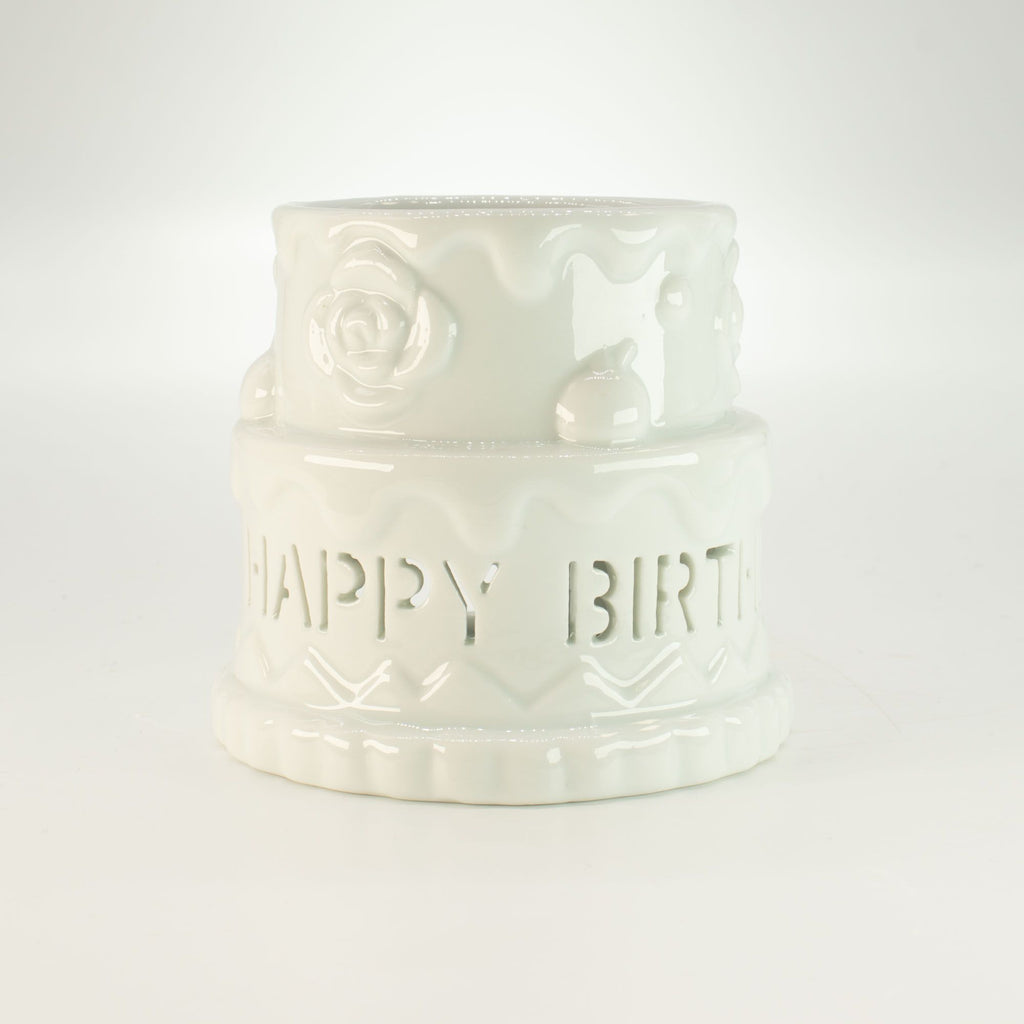 Ceramic Cake Oil Burner - HAPPY BIRTHDAY - White 🇬🇧