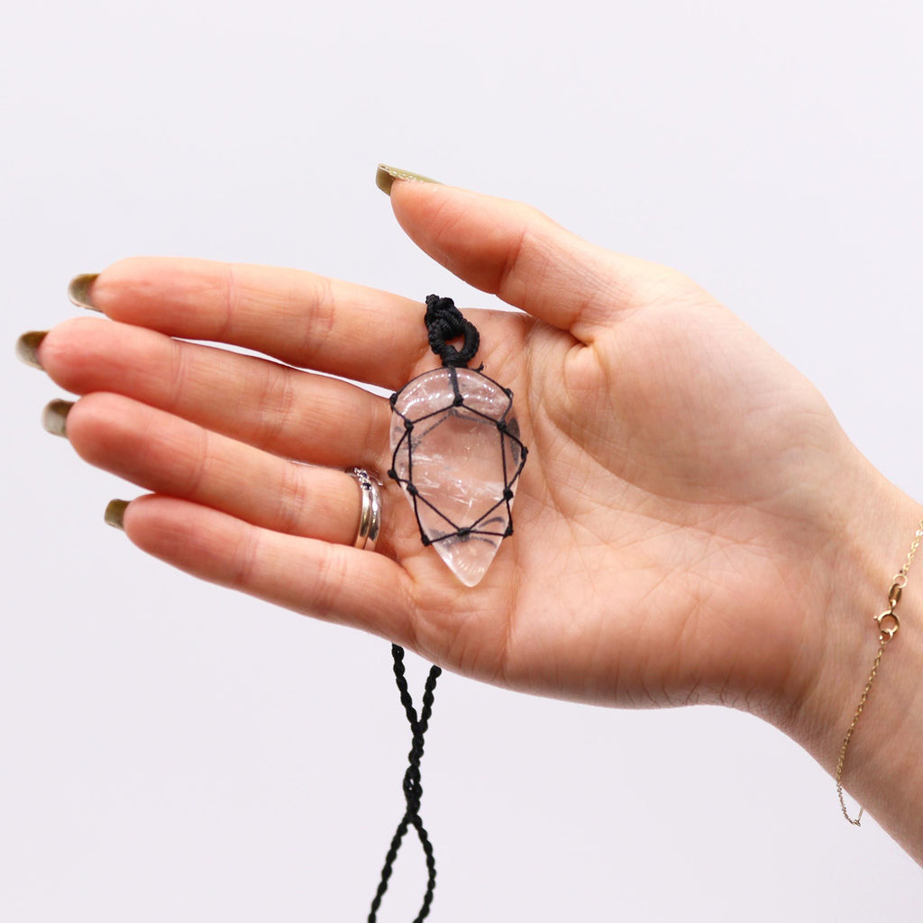 Laced Gemstone Teardrop Pendant - Rock Quartz 🇬🇧
