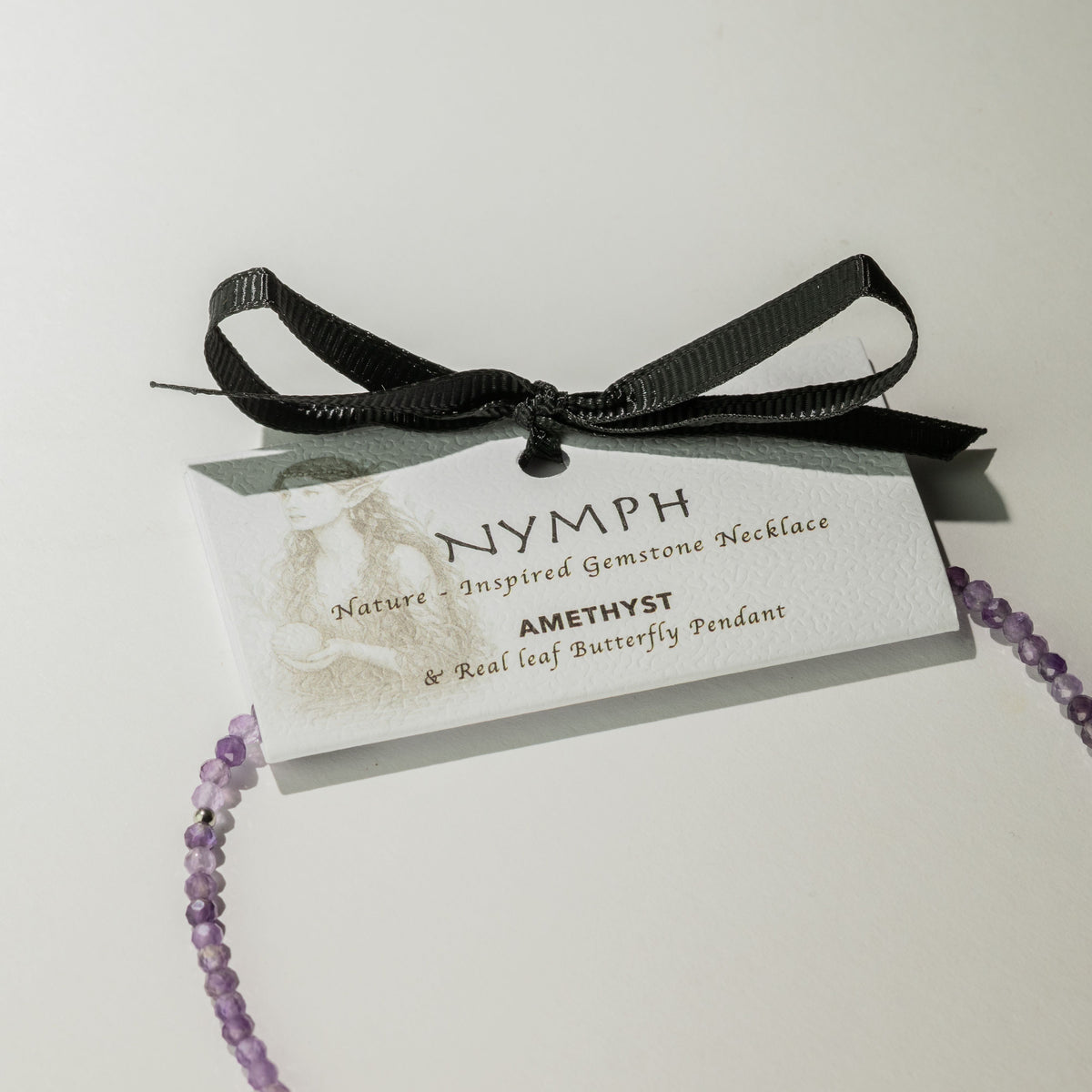 Nymph Amethyst Gemstone Necklace with Real Leaf Butterfly Pendant 🇬🇧