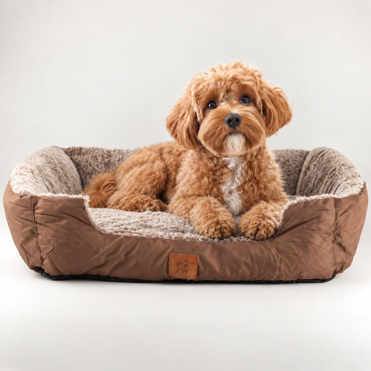 PAW Bed – Small Plush Teddy Brown – 60 × 45 × 17cm 🇬🇧