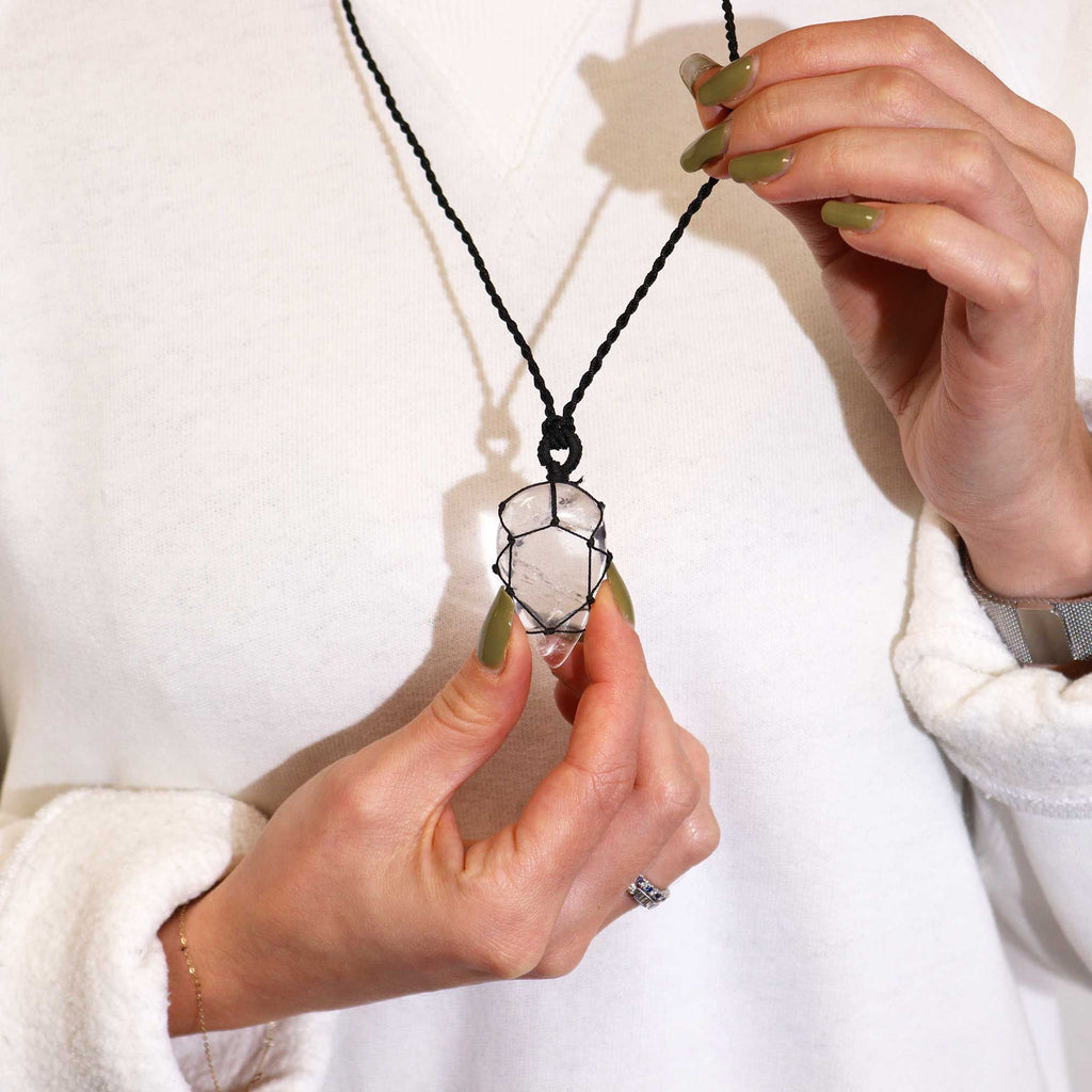 Laced Gemstone Teardrop Pendant - Rock Quartz 🇬🇧