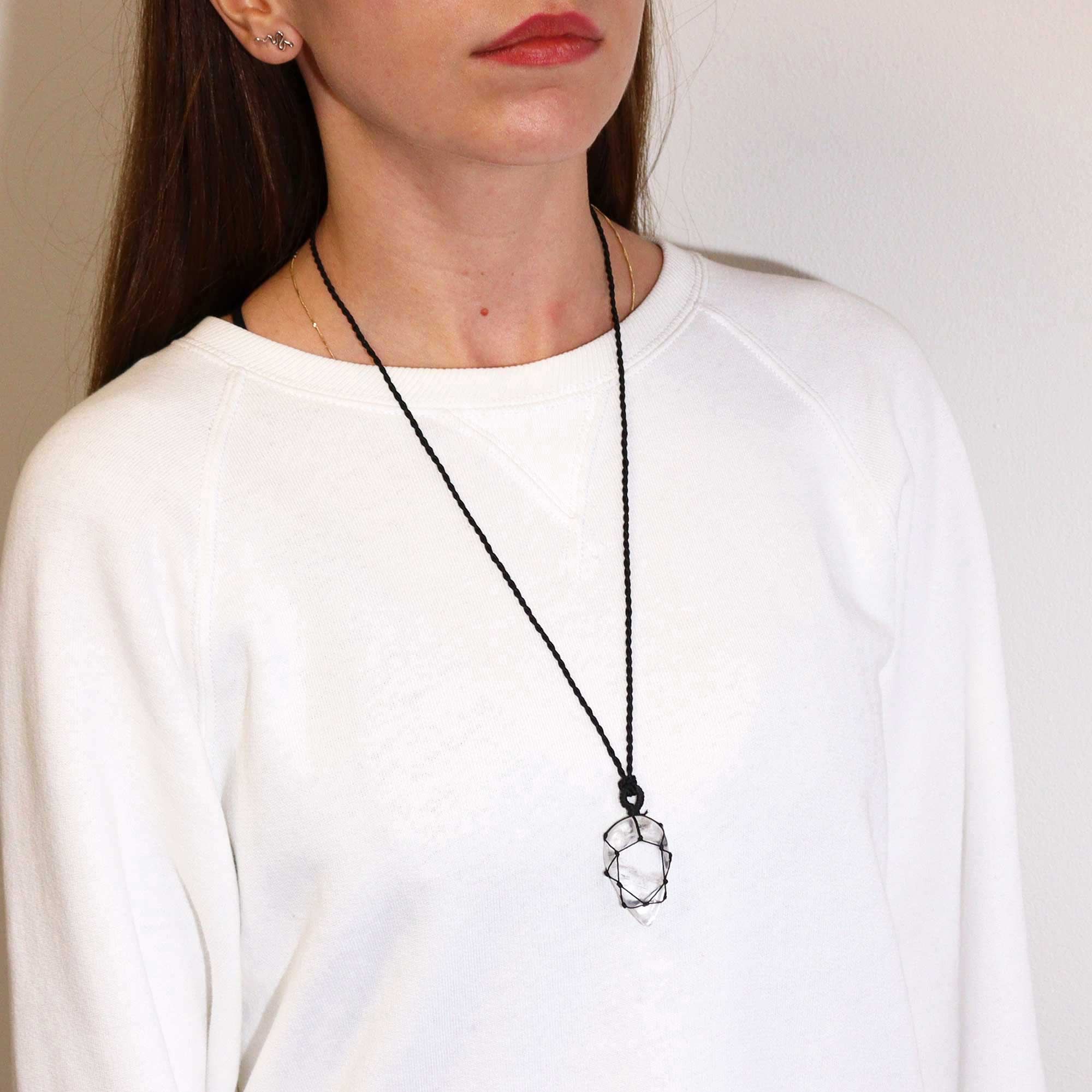 Laced Gemstone Teardrop Pendant - Rock Quartz 🇬🇧