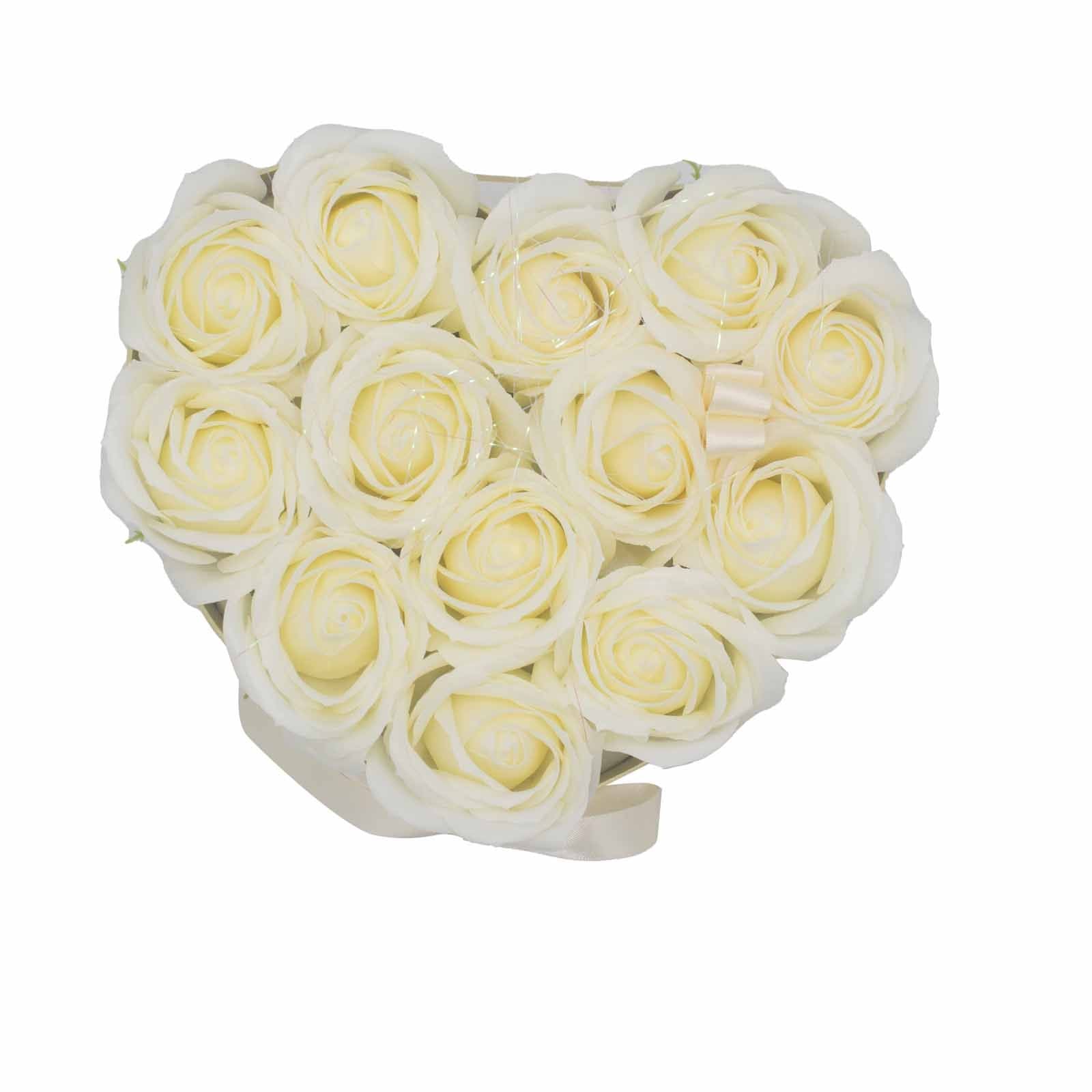 Soap Flower Gift Bouquet - 13 Cream Roses - Heart 🇬🇧