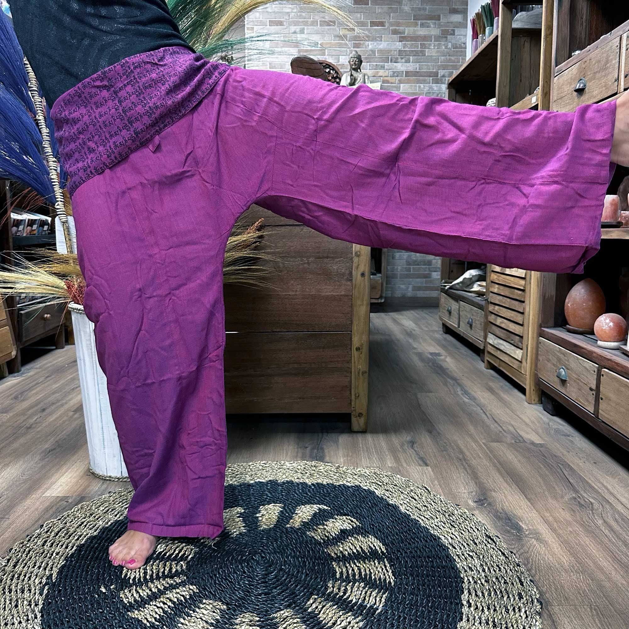 Yoga and Festival Pants - Thai Fisherman Mandala Mantra on Purple 🇬🇧