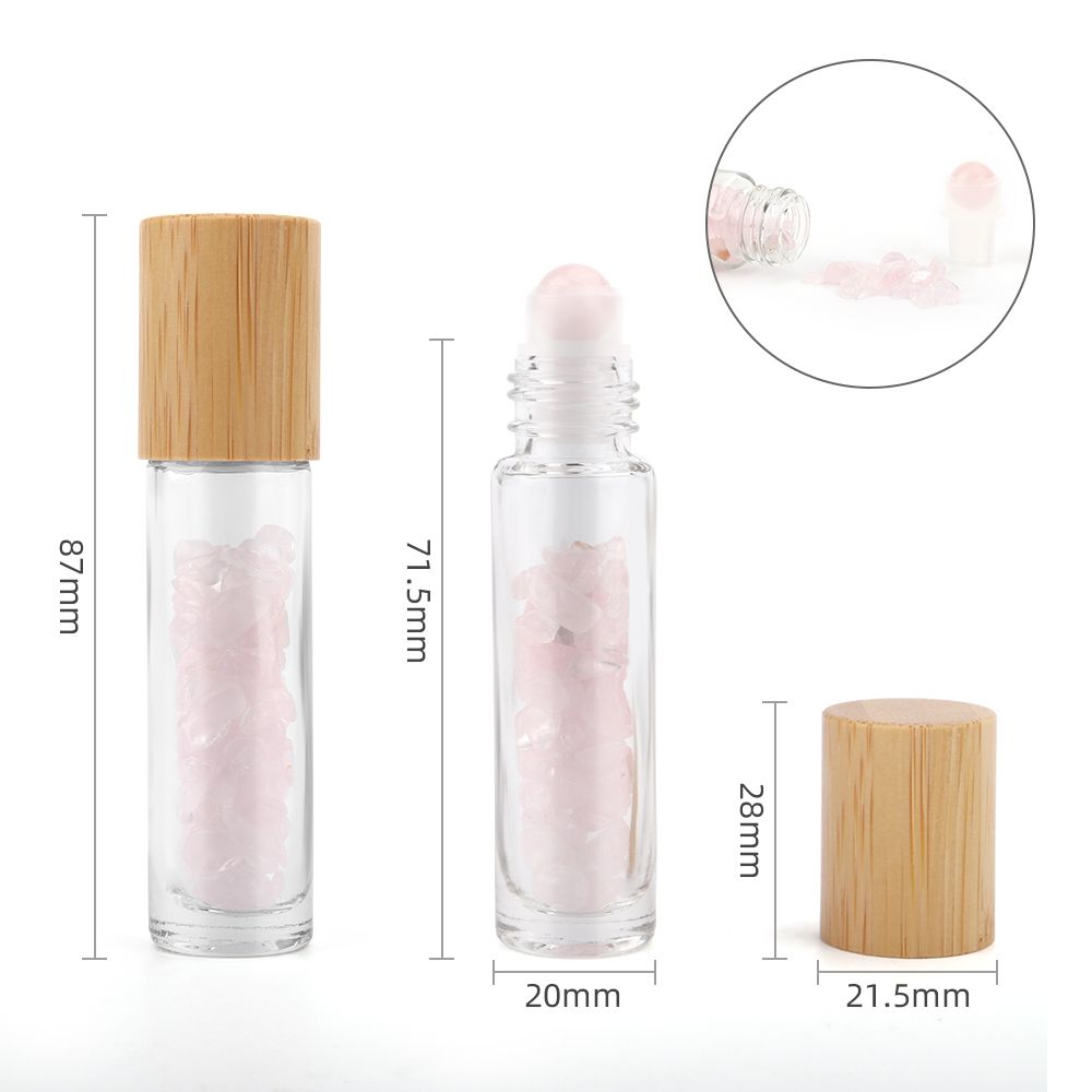 Gemstone Essential Oil Roller Bottle - Rose Quartz  - Wooden Cap 🇬🇧