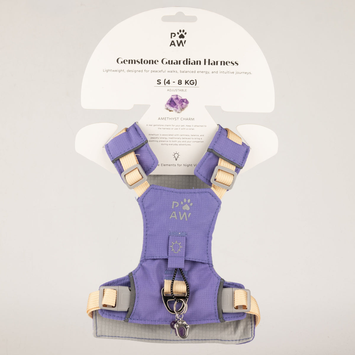 PAW - S (4-8Kg) Dog Step-in Guardian Harness with Reflective Mesh - Lavender - Amethyst Charm 🇬🇧