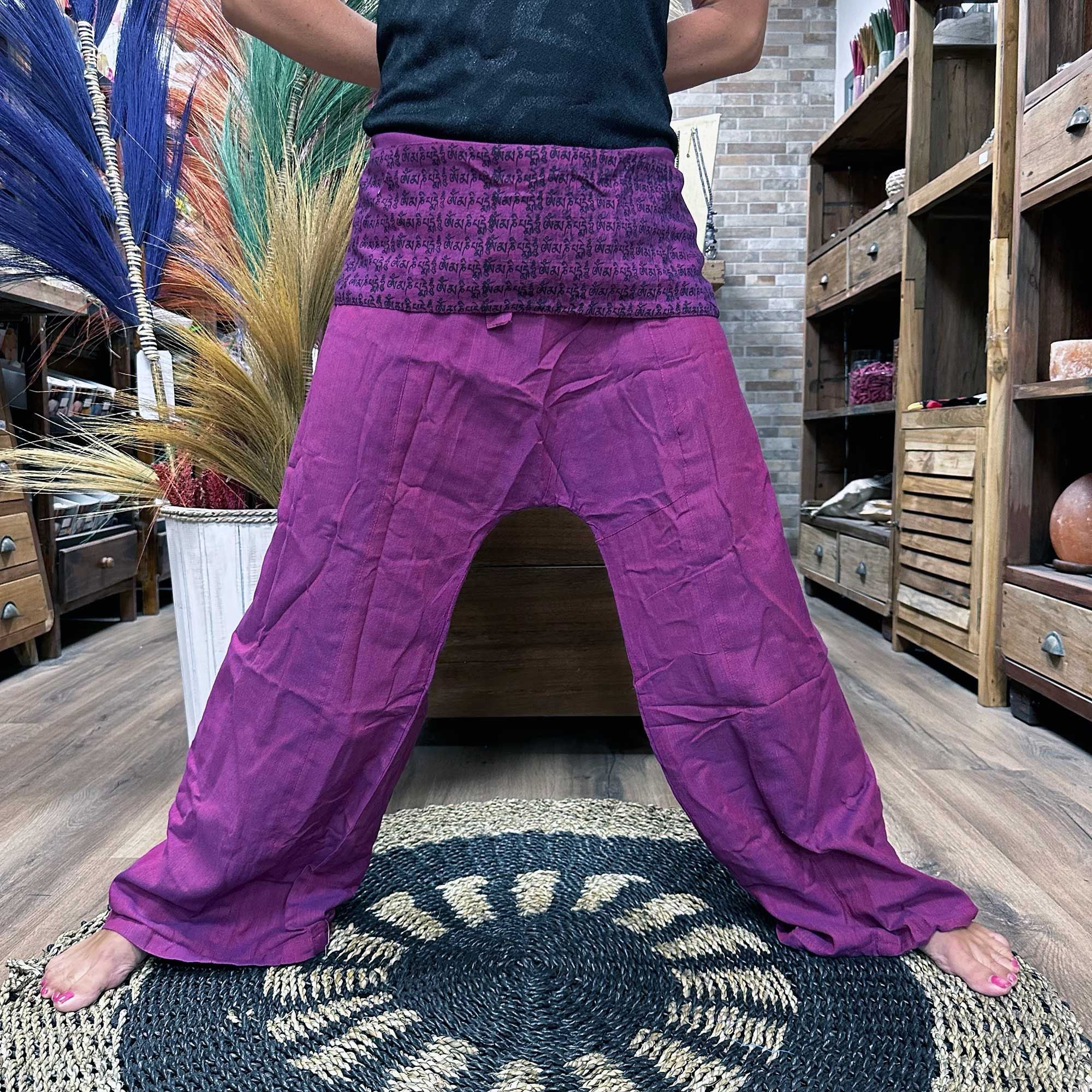 Yoga and Festival Pants - Thai Fisherman Mandala Mantra on Purple 🇬🇧