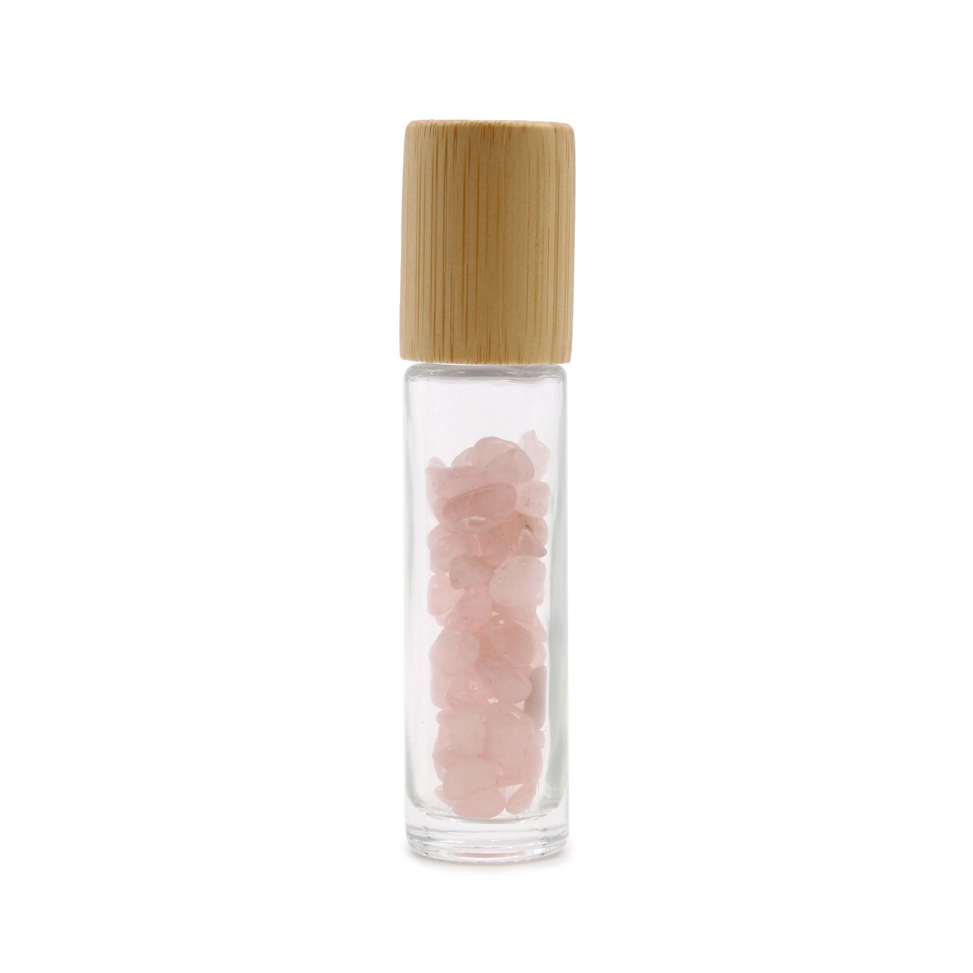 Gemstone Essential Oil Roller Bottle - Rose Quartz  - Wooden Cap 🇬🇧