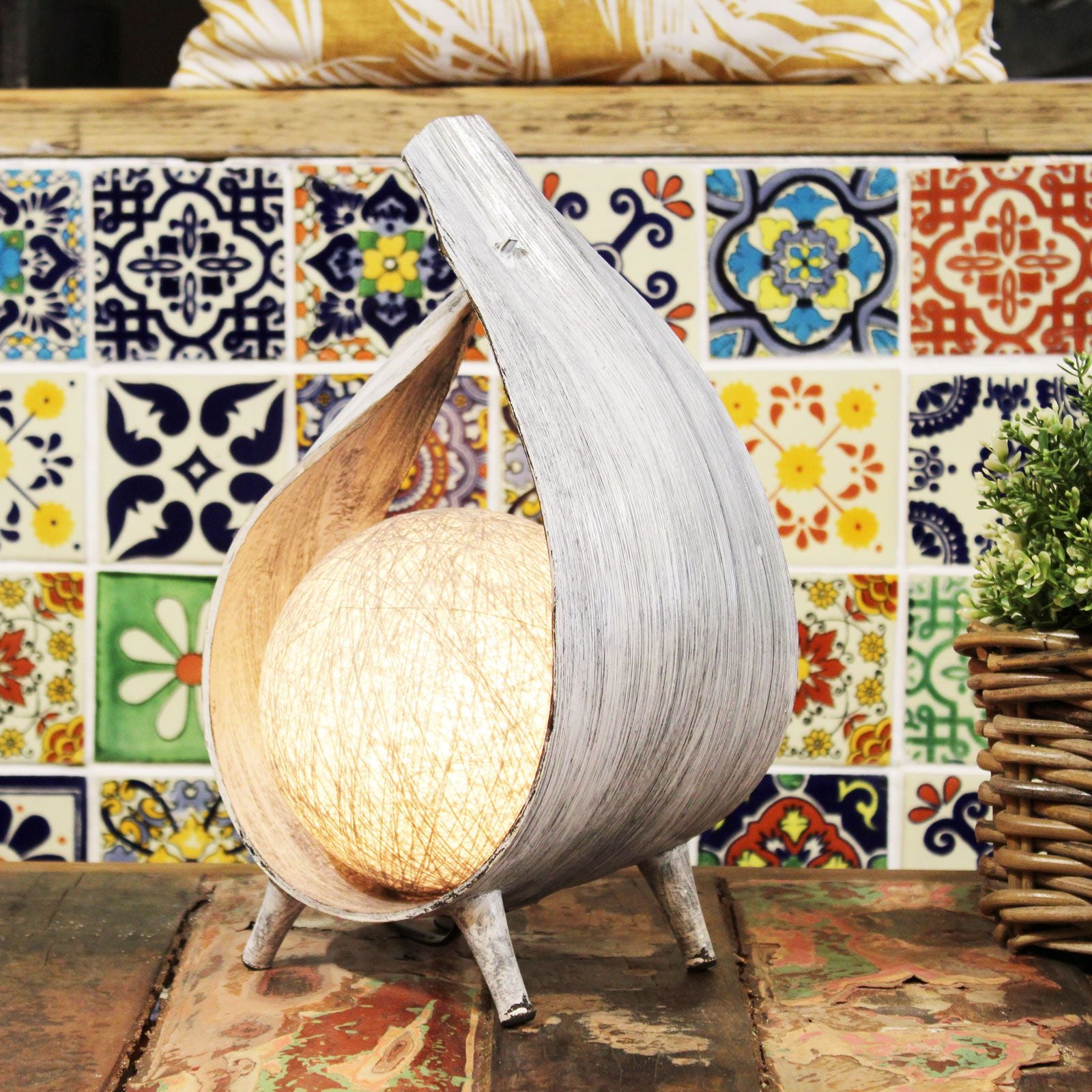 Natural Coconut Lamp - Greywash Wrapover 🇬🇧
