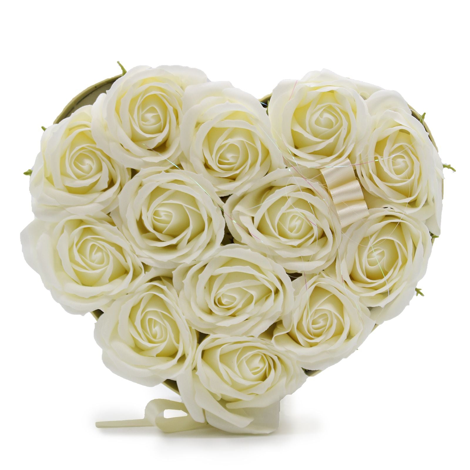 Soap Flower Gift Bouquet - 13 Cream Roses - Heart 🇬🇧