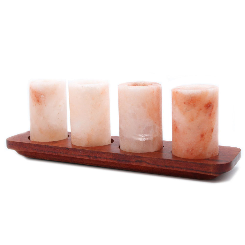 Set of 4 Himalayan Salt Shot Glasses & Wood Serving Stand 🇬🇧
