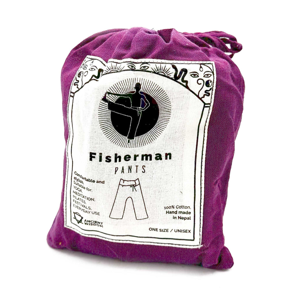 Yoga and Festival Pants - Thai Fisherman Mandala Mantra on Purple 🇬🇧