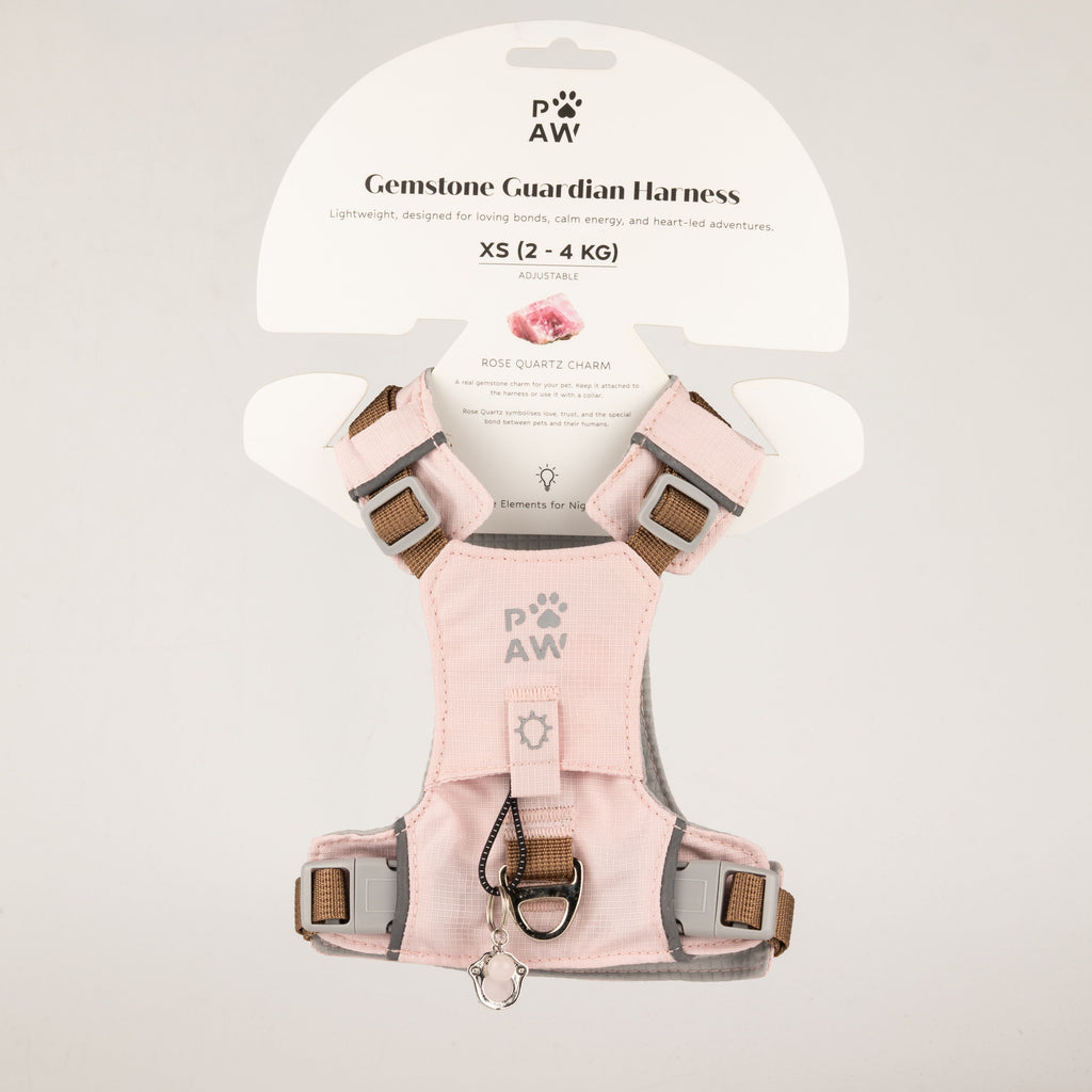 PAW - XS (2-4Kg) Dog Step-in Guardian Harness with Reflective Mesh - Soft Pink - Rose Quartz Charm 🇬🇧
