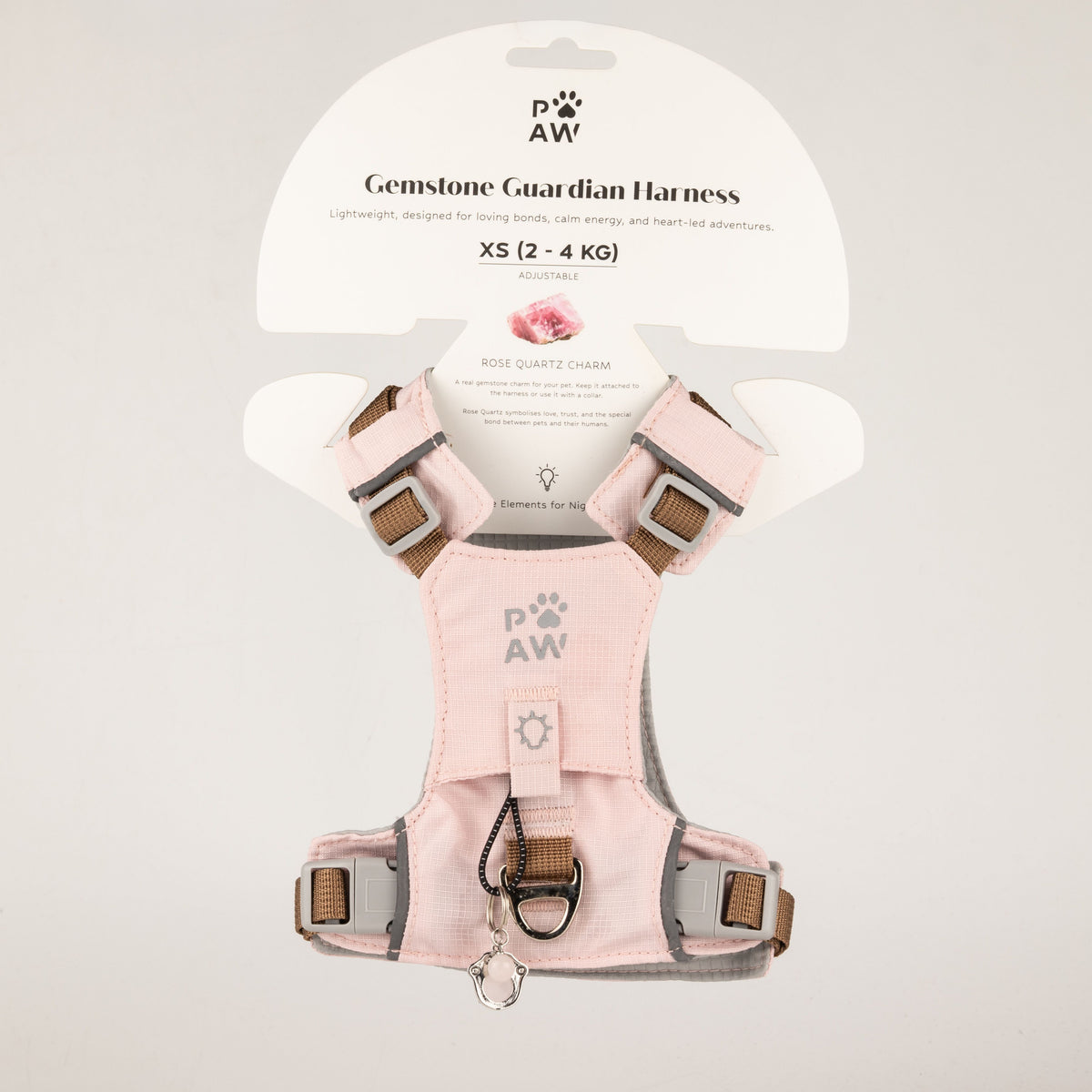 PAW - XS (2-4Kg) Dog Step-in Guardian Harness with Reflective Mesh - Soft Pink - Rose Quartz Charm 🇬🇧