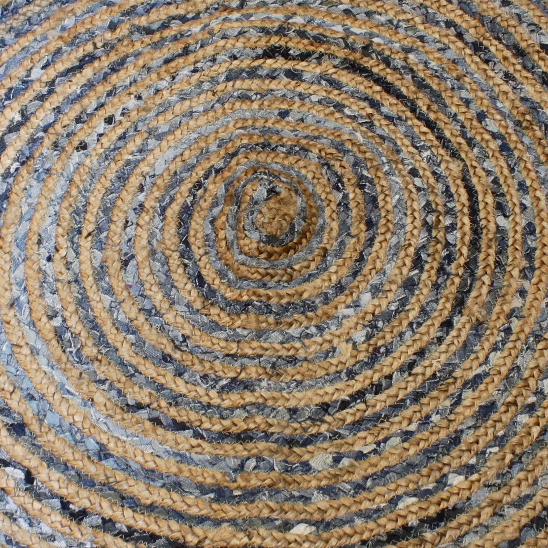 Round Jute and Recycle Denim Rug - 120 cm 🇬🇧