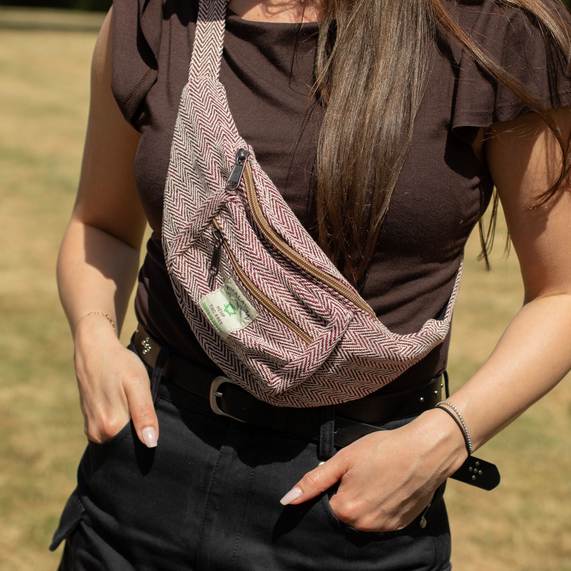 Cotton Hemp Style Belt (or Fanny) Bag - Wine 🇬🇧
