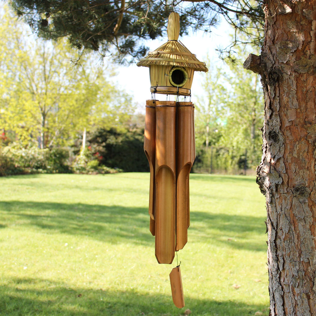Lrg Round Seagrass Bird Box with Chimes 56x20cm 🇬🇧