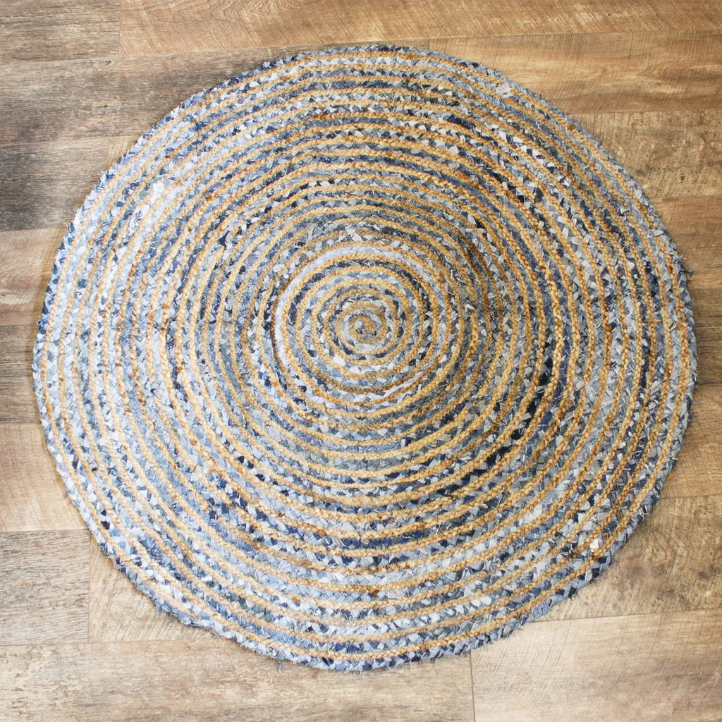 Round Jute and Recycle Denim Rug - 120 cm 🇬🇧