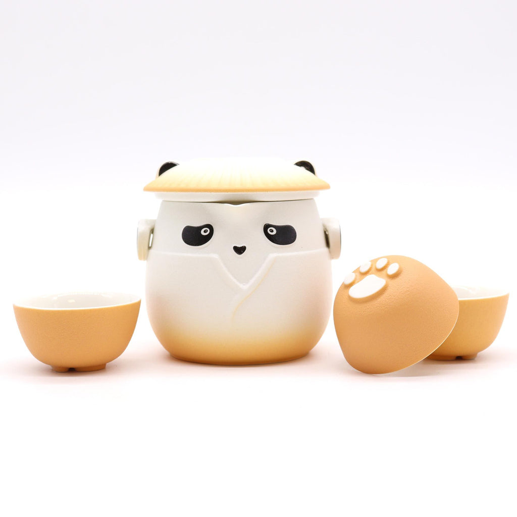 Panda Teapot Set & Three Cups - Orange 🇬🇧