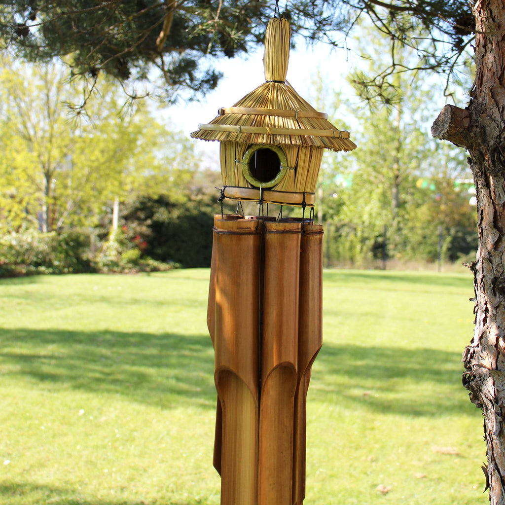 Lrg Round Seagrass Bird Box with Chimes 56x20cm 🇬🇧