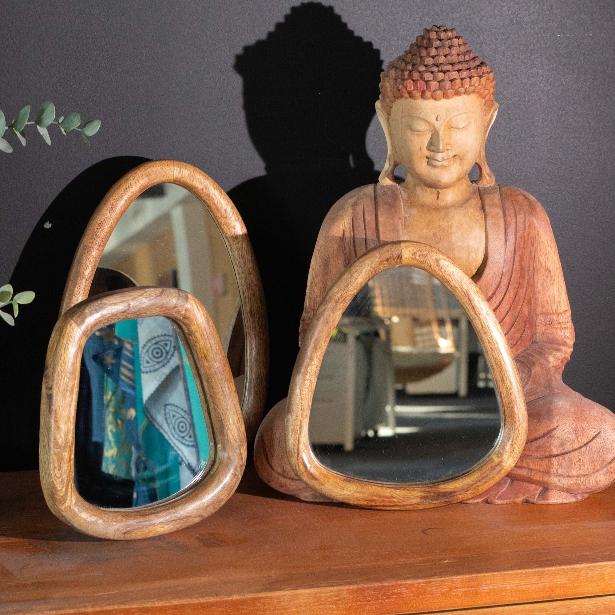 Set of 3 Pebble Shaped Mirrors - Dark Brown Finish 🇬🇧