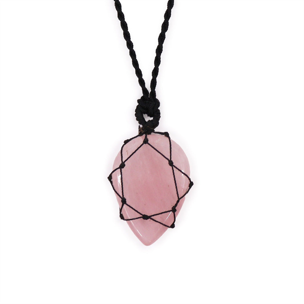 Laced Gemstone Teardrop Pendant - Rose Quartz 🇬🇧
