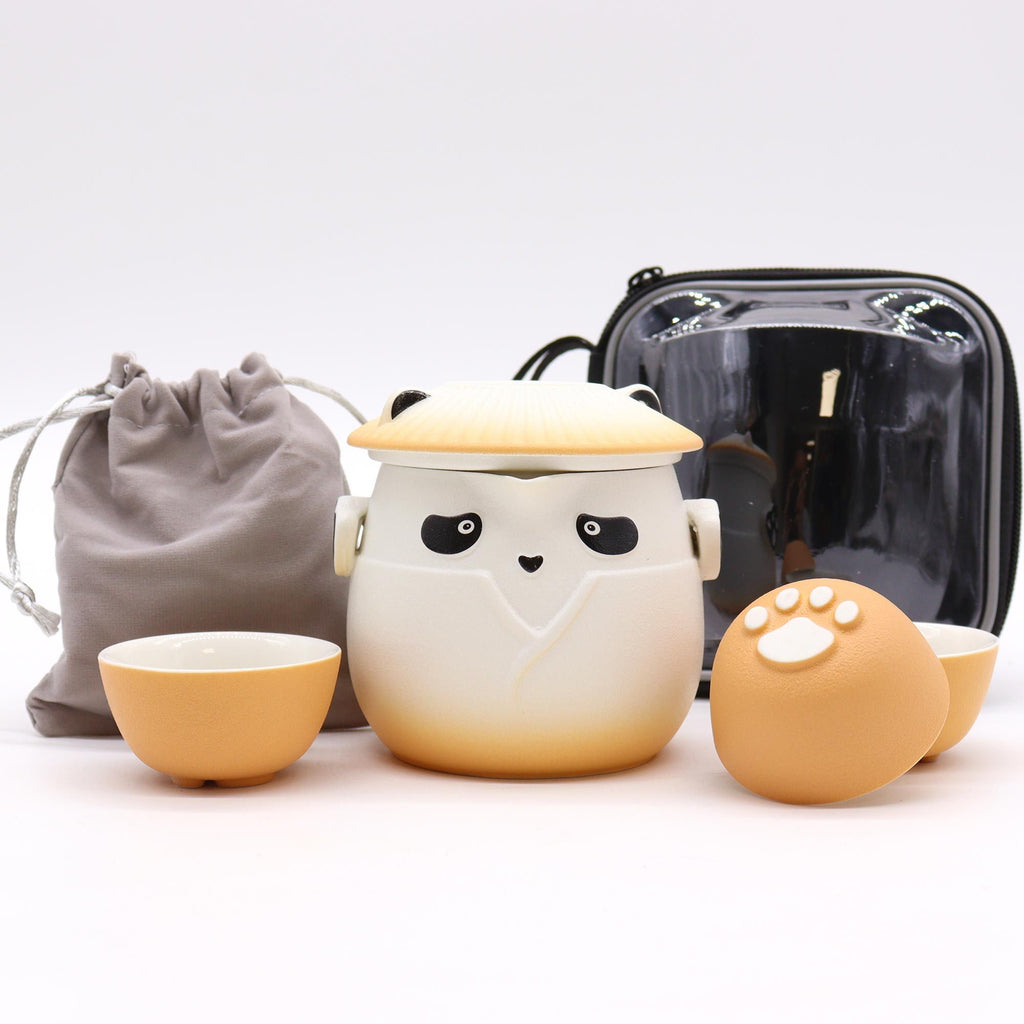Panda Teapot Set & Three Cups - Orange 🇬🇧