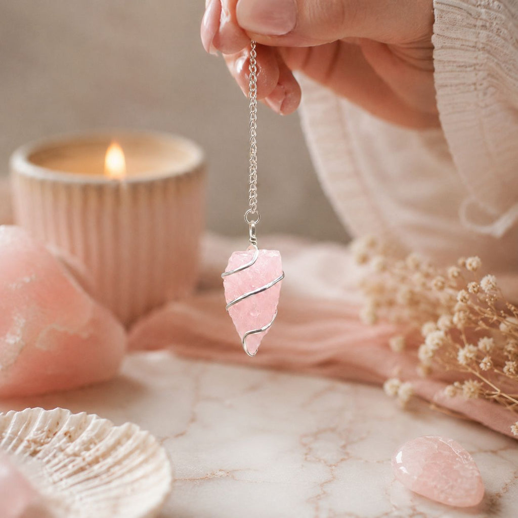 Raw Gemstone Pendulum - Rose Quartz 🇬🇧