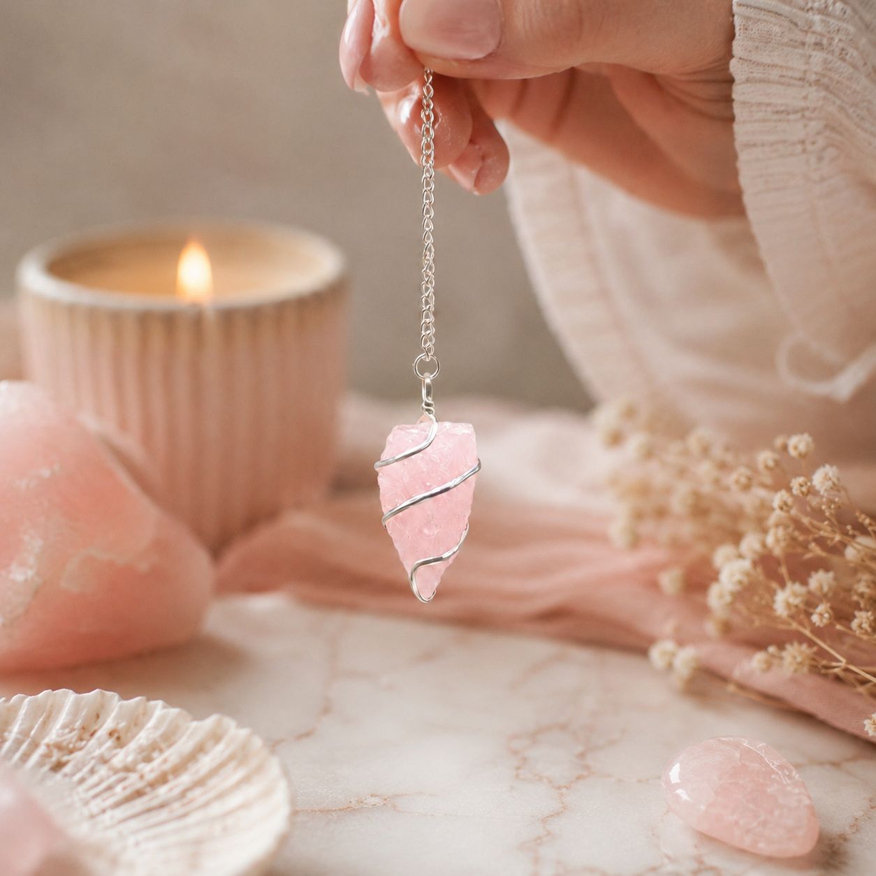 Raw Gemstone Pendulum - Rose Quartz 🇬🇧