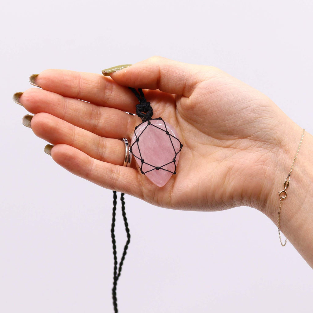 Laced Gemstone Teardrop Pendant - Rose Quartz 🇬🇧