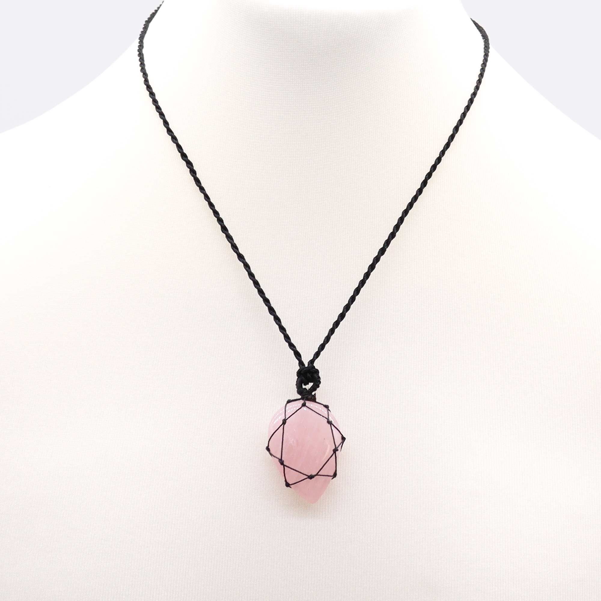 Laced Gemstone Teardrop Pendant - Rose Quartz 🇬🇧