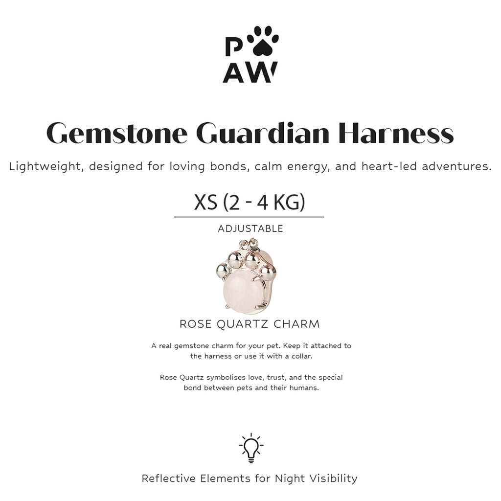 PAW - XS (2-4Kg) Dog Step-in Guardian Harness with Reflective Mesh - Soft Pink - Rose Quartz Charm 🇬🇧