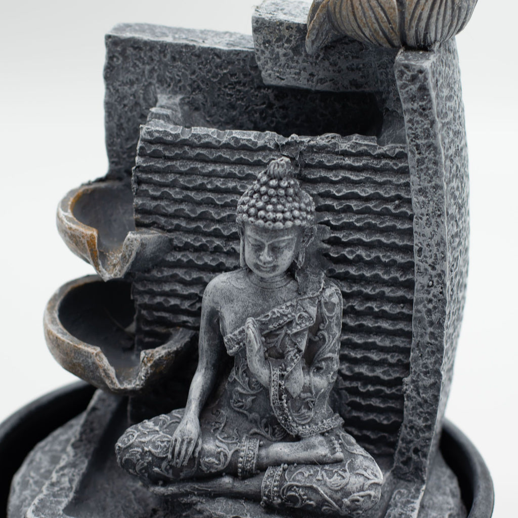 Tabletop Water Feature - 19x19x28cm - Buddha, Lotus Flower Cascading Pots 🇬🇧