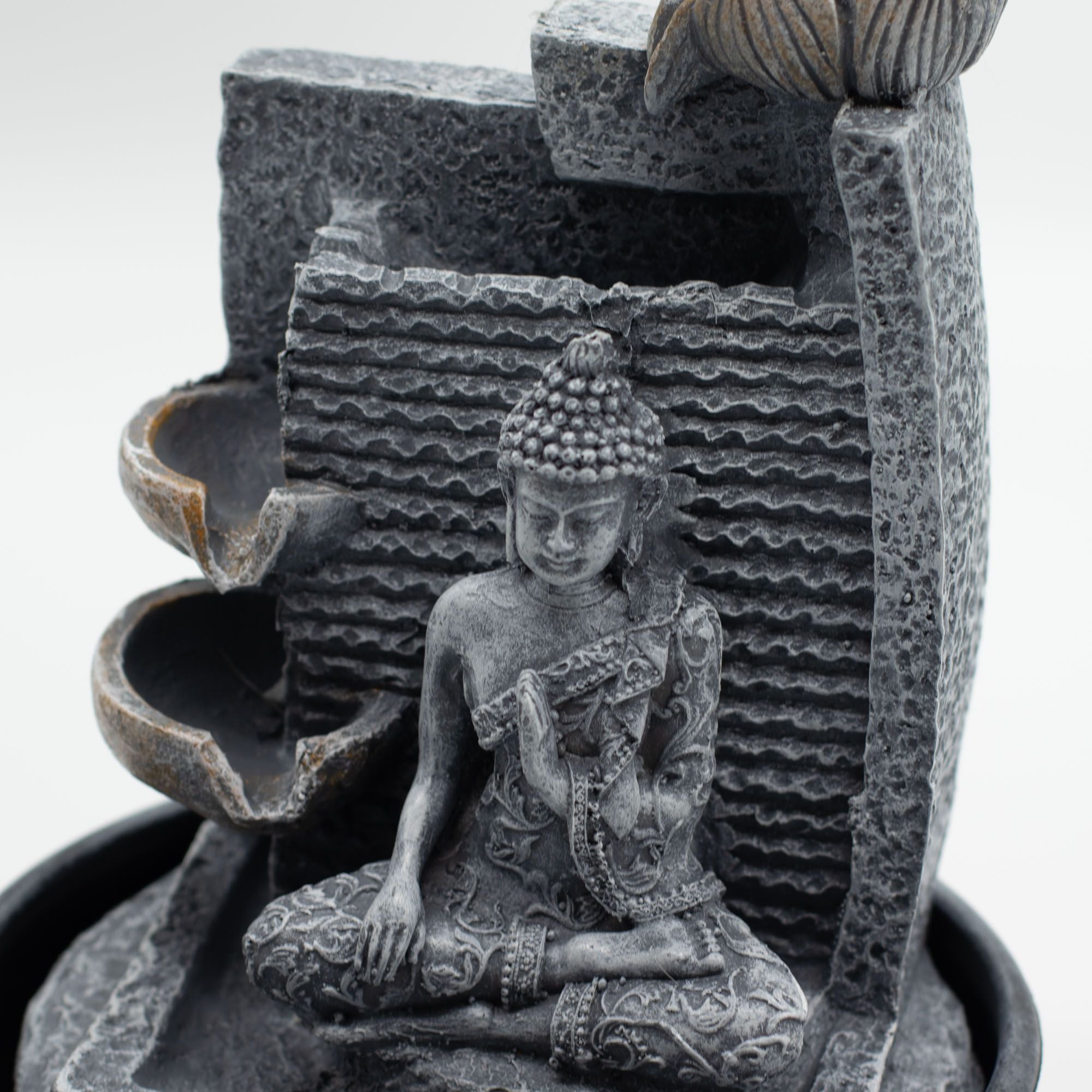 Tabletop Water Feature - 19x19x28cm - Buddha, Lotus Flower Cascading Pots 🇬🇧