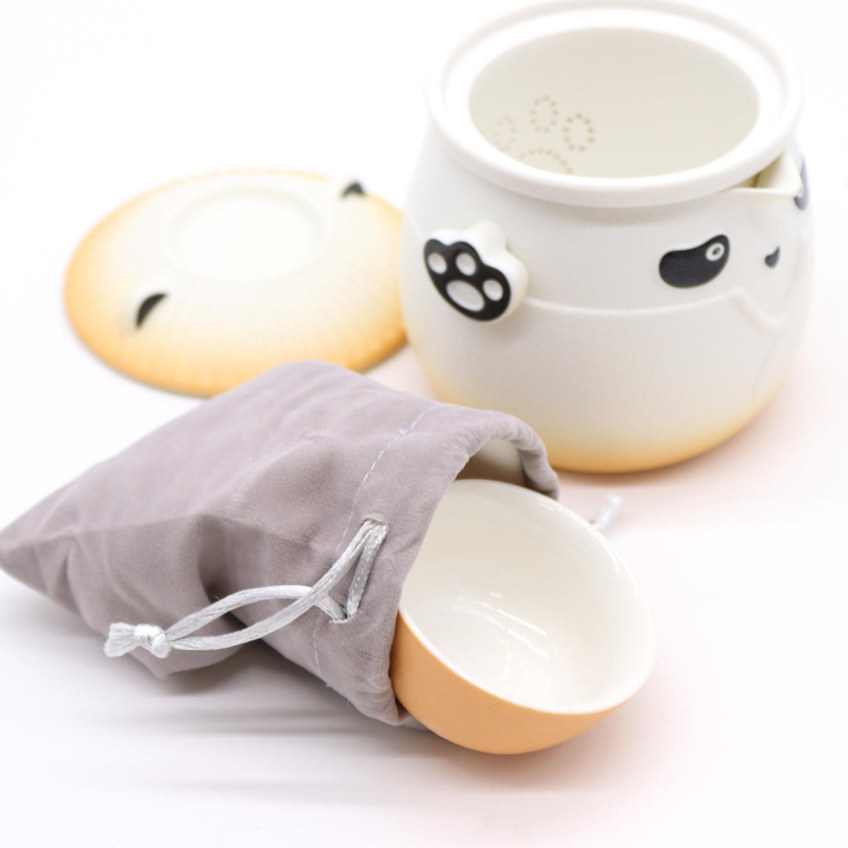 Panda Teapot Set & Three Cups - Orange 🇬🇧