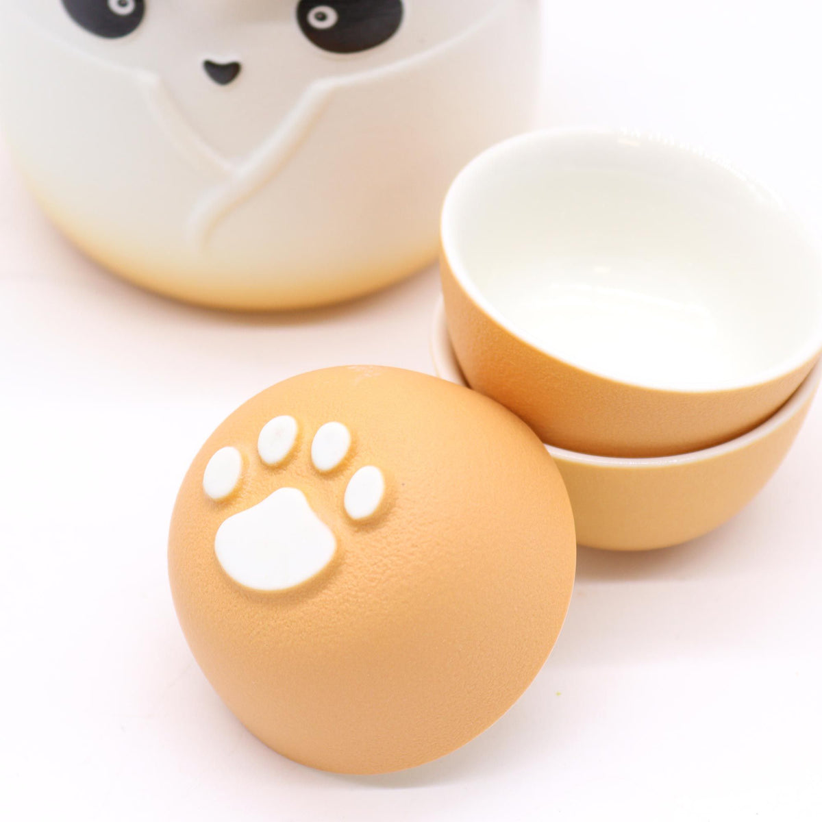Panda Teapot Set & Three Cups - Orange 🇬🇧