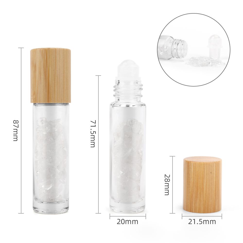 Gemstone Essential Oil Roller Bottle - Rock Quartz  - Wooden Cap 🇬🇧