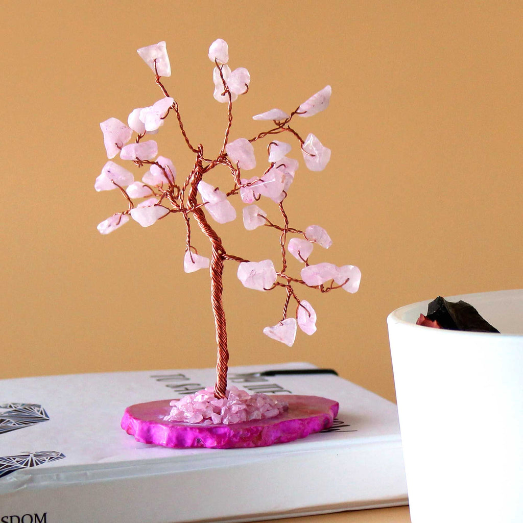 Gemstone Tree - Rose Quartz on Pink Agate Base (35 stones) 🇬🇧