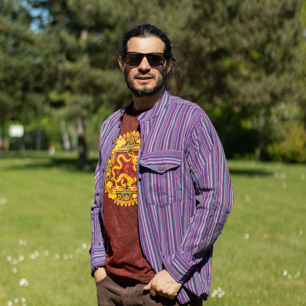 Nomad Sari Grandad Shirt - Black Purple - Medium 🇬🇧