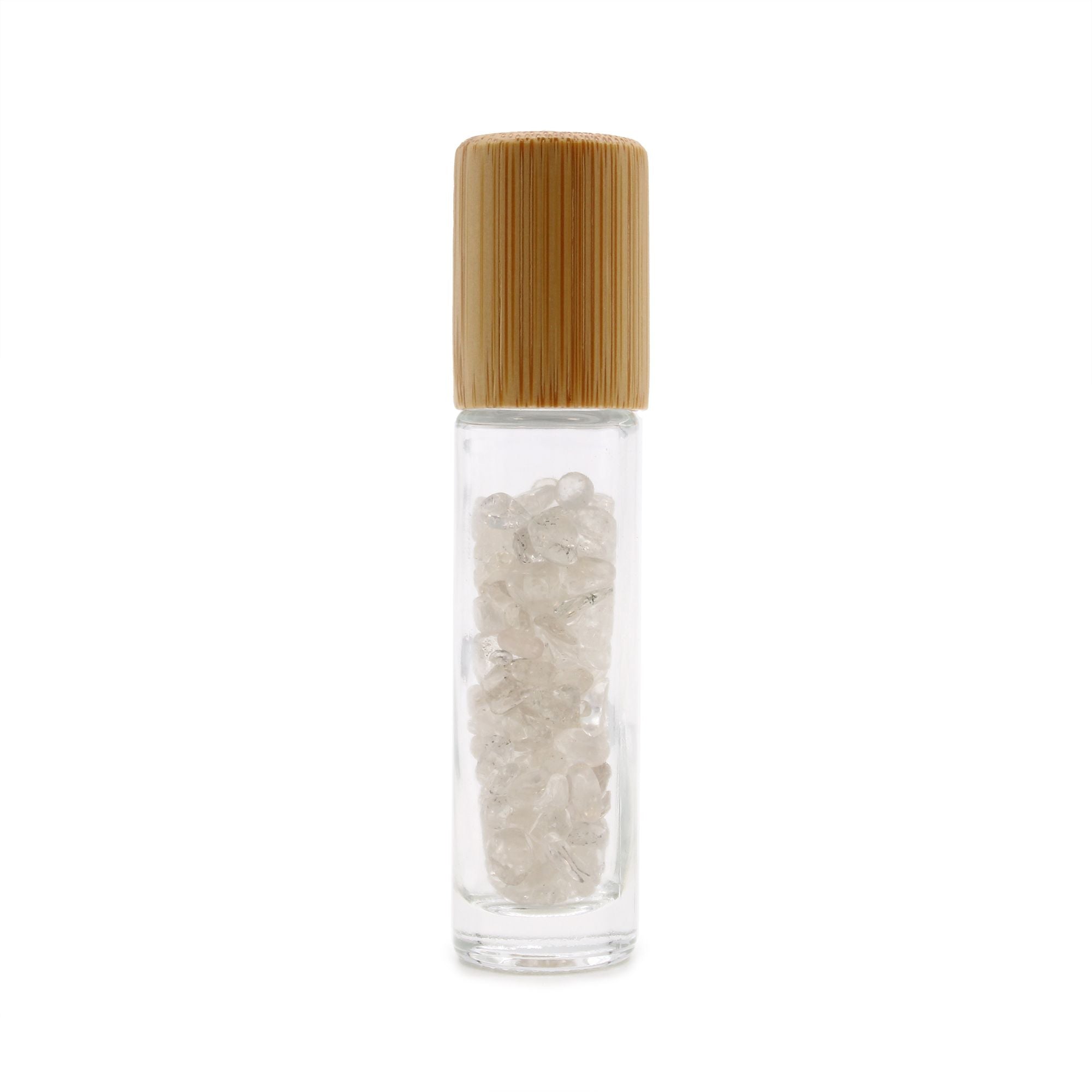 Gemstone Essential Oil Roller Bottle - Rock Quartz  - Wooden Cap 🇬🇧